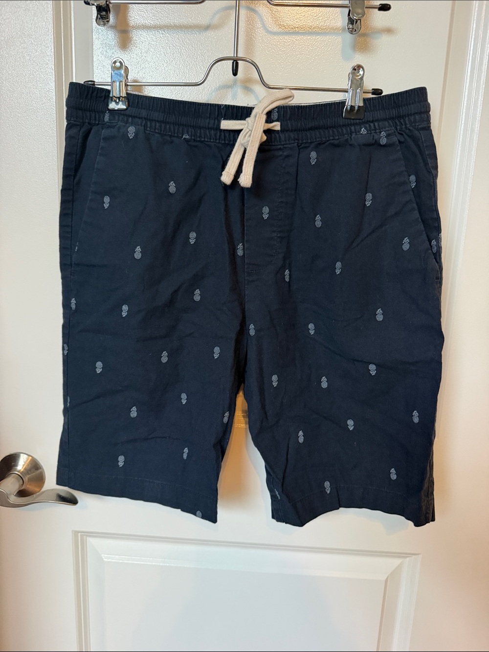 Banana Republic Navy Drawstring Shorts with Light-Blue Pineapple Motif